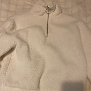 All white fluffy zip up!🤍
